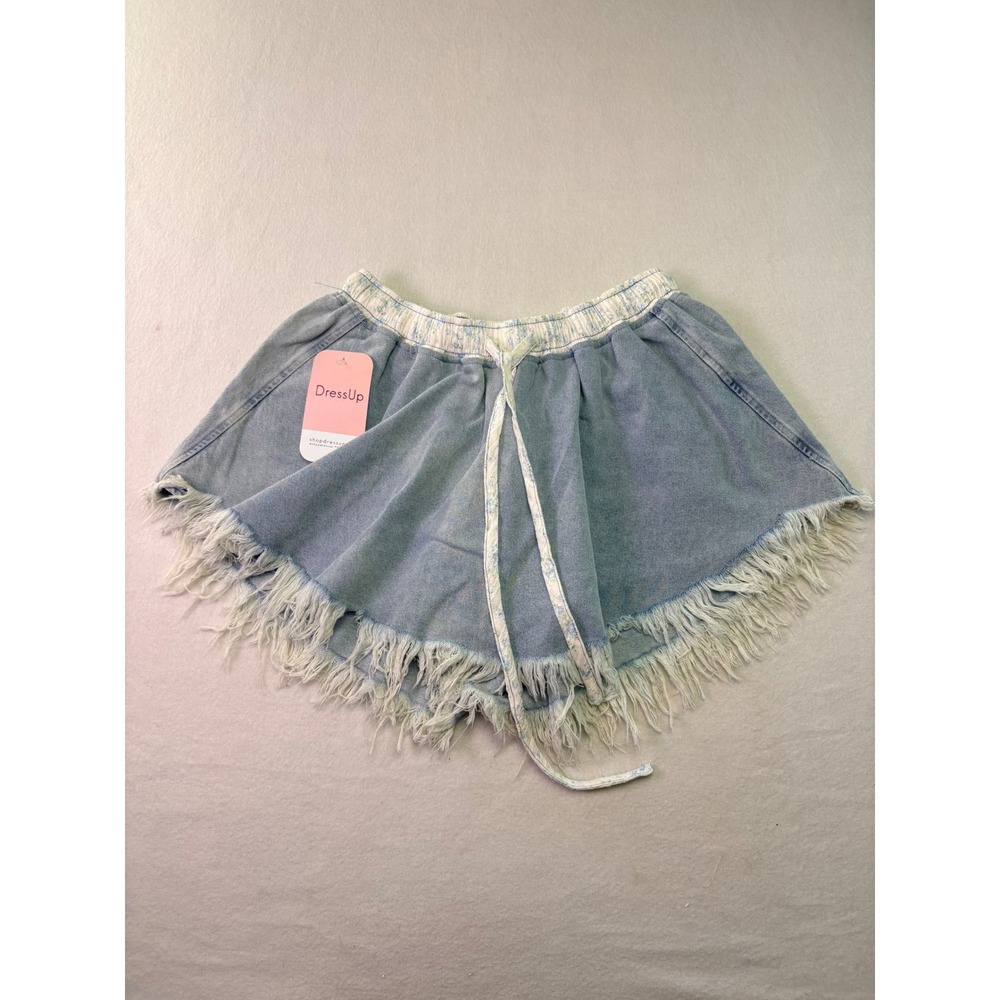 DressUp Denim Shorts Womens Small Blue NWT Frayed Raw Hem Floral Waist Boho